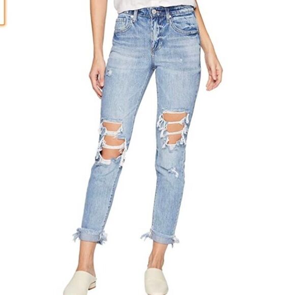 BLANKNYC The‎ Rivington High Rise Tapered Leg Jeans Sz 26 distressed raw hem - Picture 1 of 8